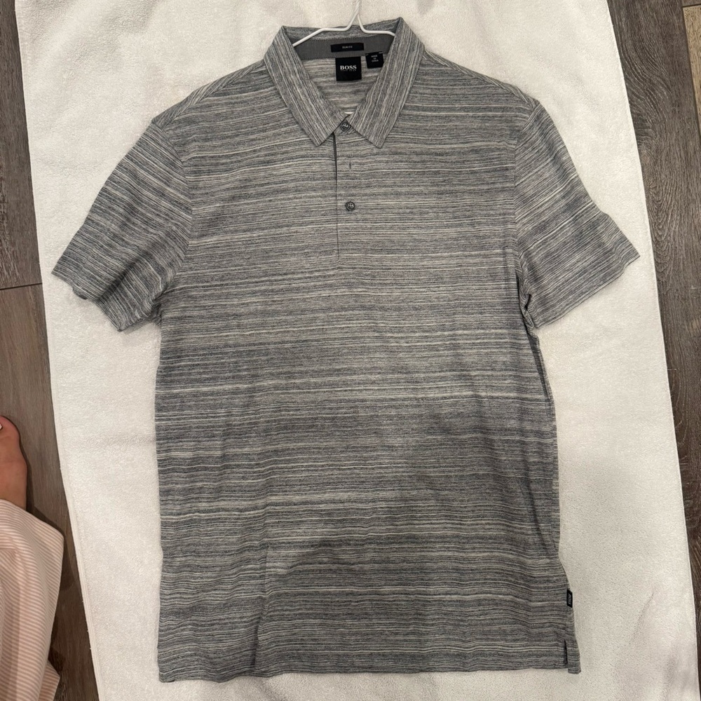 Hugo Boss Gray Striped Men's Polo Shirt
